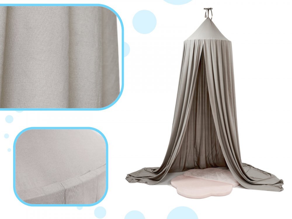 Ikonka Cort baldachin pentru copii suspendat multifunctional pentru patut copii loc de joaca lungime 290 cm diametru cadru 70 cm Grey