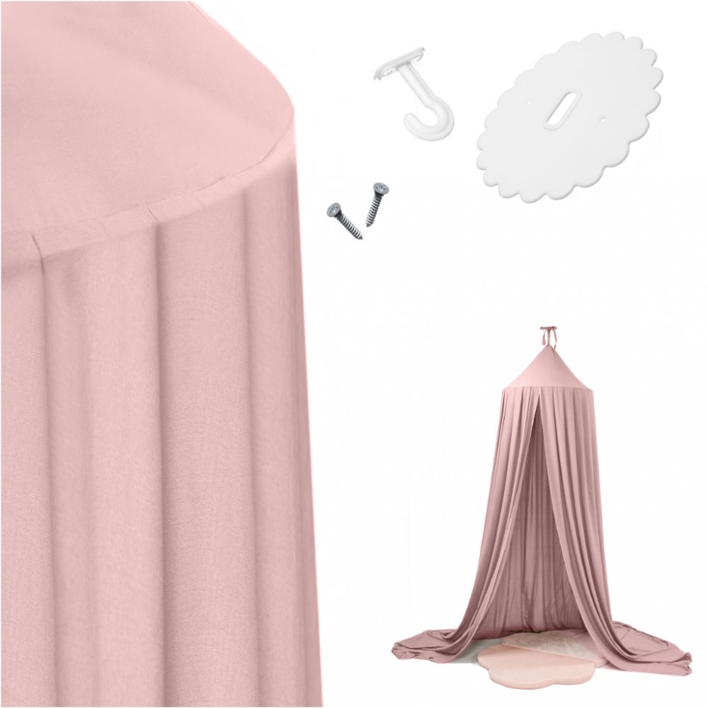 Ikonka Cort baldachin pentru copii suspendat multifunctional pentru patut copii loc de joaca lungime 290 cm diametru cadru 70 cm Light Pink