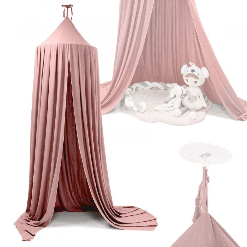 Ikonka Cort baldachin pentru copii suspendat multifunctional pentru patut copii loc de joaca lungime 290 cm diametru cadru 70 cm pink
