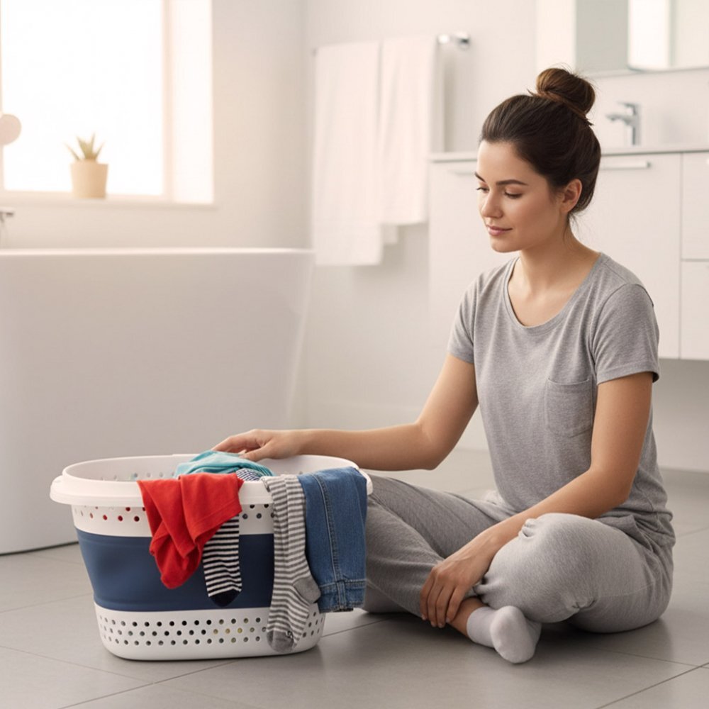 Ikonka Cos de rufe pliabil WhiteBlue spatios si compact din silicon 32L