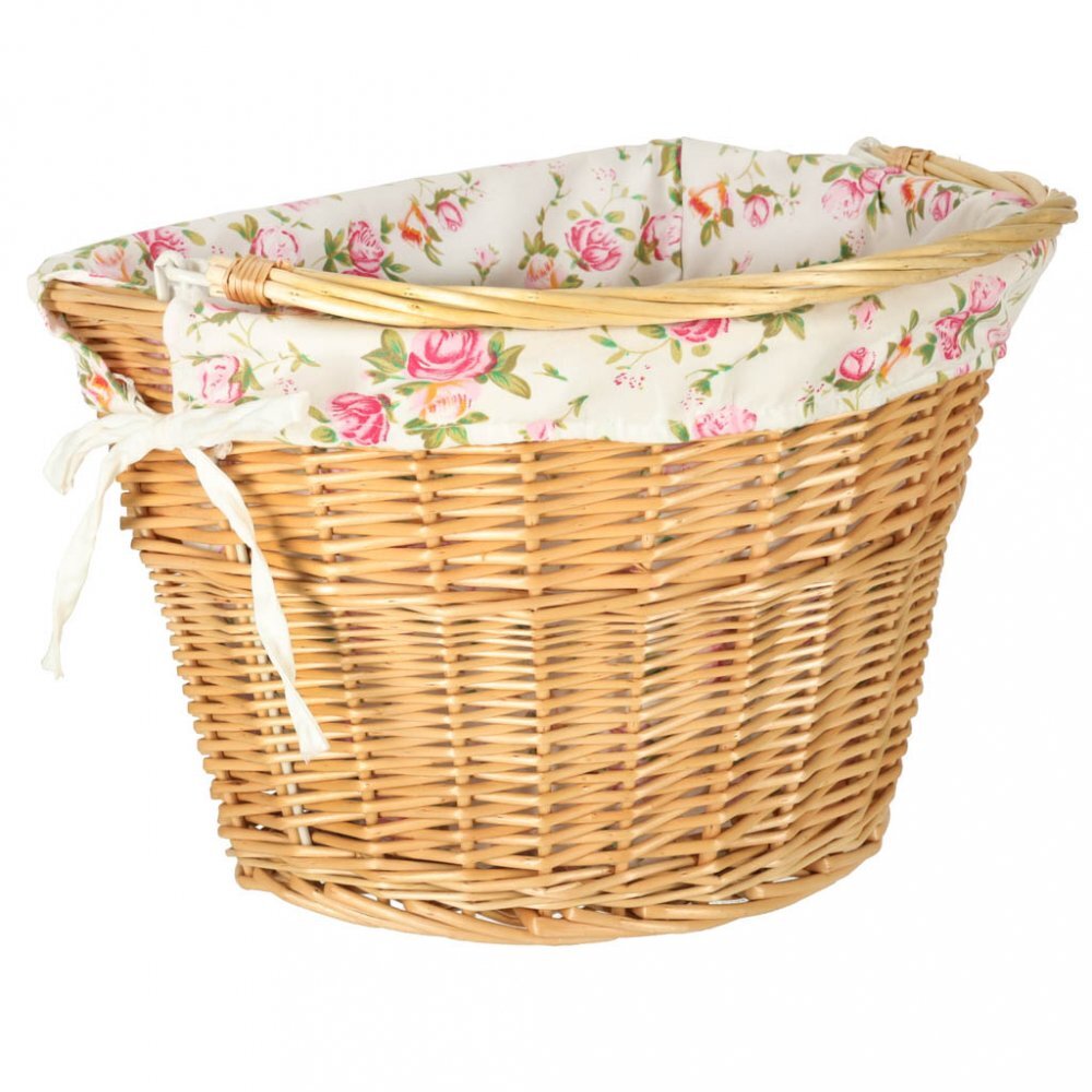 Ikonka Cos pentru bicicleta impletit din rachita prevazut cu maner de transport detasabil dimensiune 26 x 23 cm Flowers