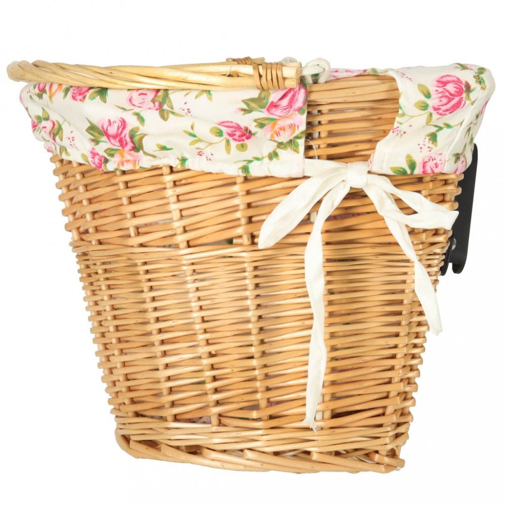 Ikonka Cos pentru bicicleta impletit din rachita prevazut cu maner de transport detasabil dimensiune 26 x 23 cm Flowers