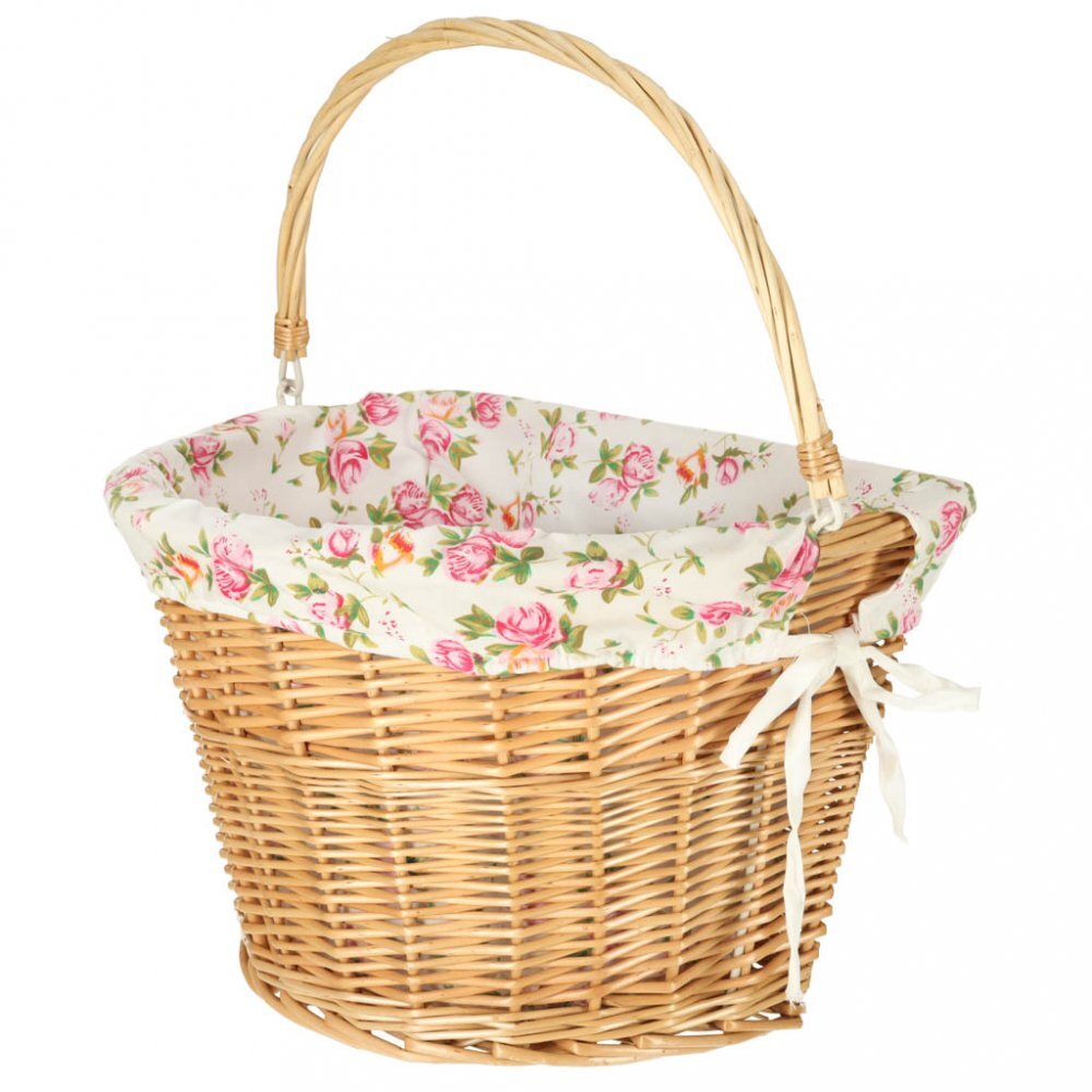 Ikonka Cos pentru bicicleta impletit din rachita prevazut cu maner de transport detasabil dimensiune 26 x 23 cm Flowers