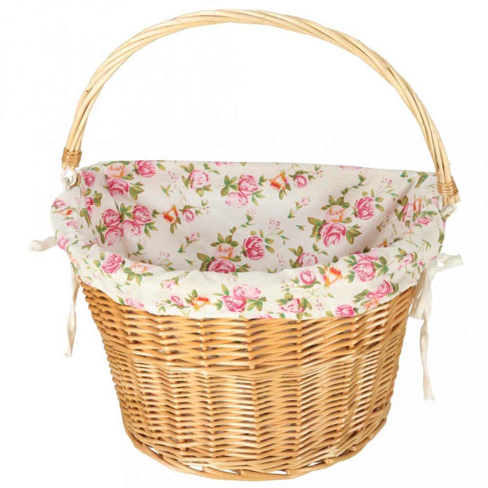 Ikonka Cos pentru bicicleta impletit din rachita prevazut cu maner de transport detasabil dimensiune 26 x 23 cm Flowers
