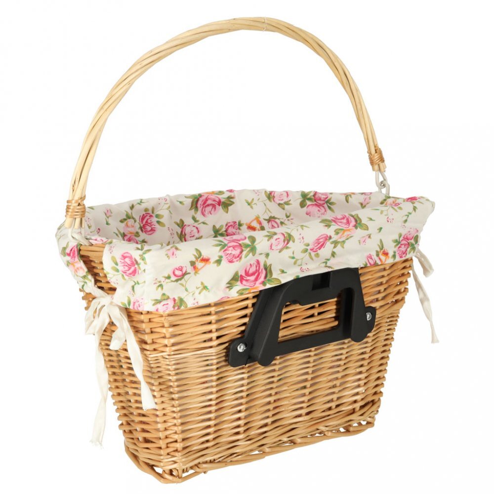 Ikonka Cos pentru bicicleta impletit din rachita prevazut cu maner de transport detasabil dimensiune 26 x 23 cm Flowers