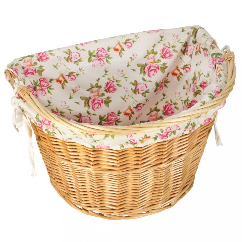 Ikonka Cos pentru bicicleta impletit din rachita prevazut cu maner de transport detasabil dimensiune 26 x 23 cm Flowers