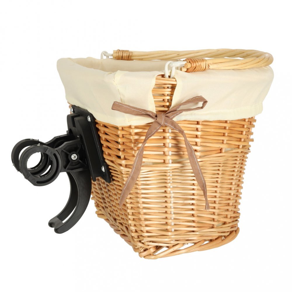 Ikonka Cos pentru bicicleta impletit din rachita prevazut cu maner de transport detasabil dimensiune 26 x 23 cm White