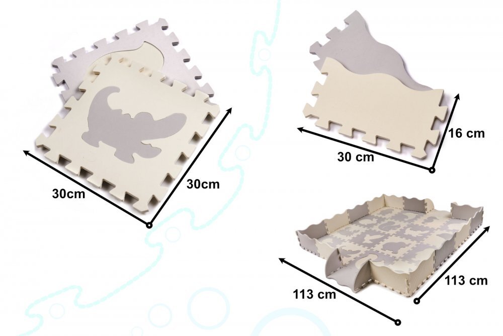 Ikonka Covor puzzle pentru copii cu forme detasabile 3D impermeabil din spuma EVA amortizeaza caderile cu 36 piese dimesiune 143 x 143 cm GriEcru
