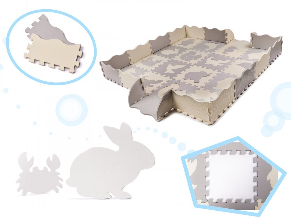 Ikonka Covor puzzle pentru copii cu forme detasabile 3D impermeabil din spuma EVA amortizeaza caderile cu 36 piese dimesiune 143 x 143 cm GriEcru