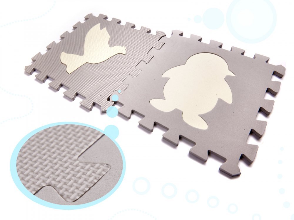 Ikonka Covor puzzle pentru copii cu forme detasabile 3D impermeabil din spuma EVA amortizeaza caderile cu 36 piese dimesiune 143 x 143 cm GriEcru