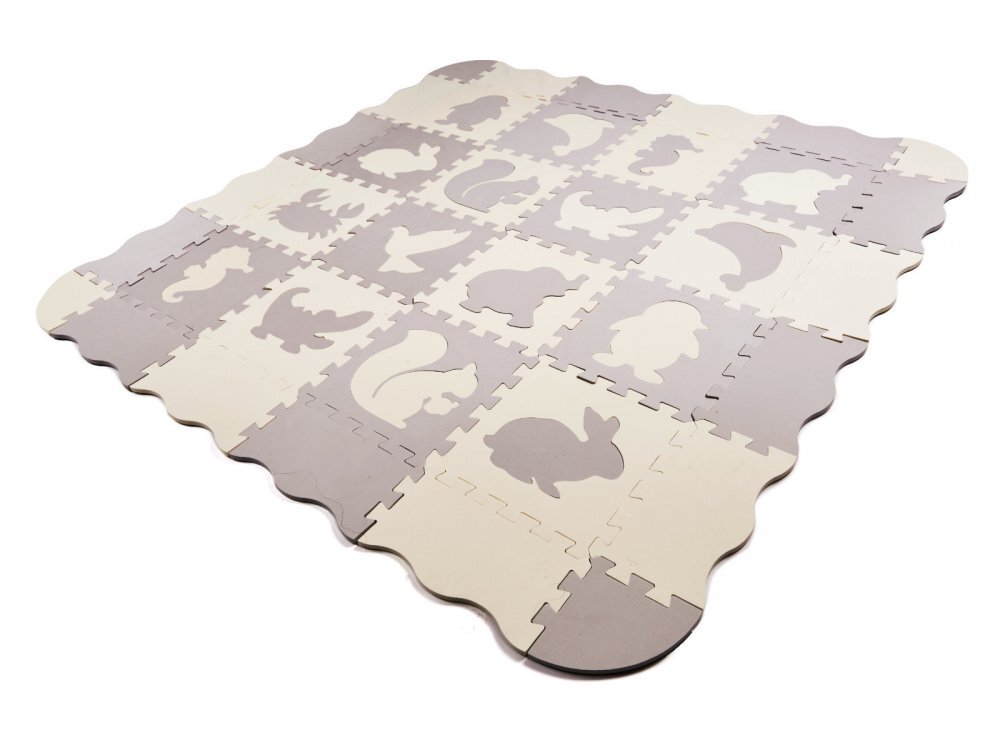 Ikonka Covor puzzle pentru copii cu forme detasabile 3D impermeabil din spuma EVA amortizeaza caderile cu 36 piese dimesiune 143 x 143 cm GriEcru