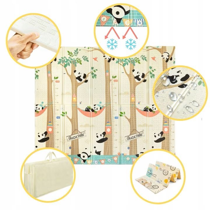 Ikonka Covoras de joaca pliabil cu doua fete pentru copii Panda Street realizat din spuma xpe dimensiune 180 x 200 cm protectie impotriva loviturilor potrivit pentru interior si exterior