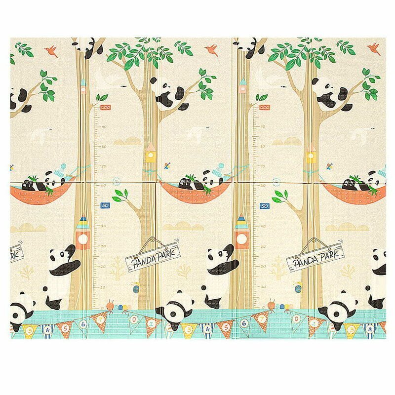 Ikonka Covoras de joaca pliabil cu doua fete pentru copii Panda Street realizat din spuma xpe dimensiune 180 x 200 cm protectie impotriva loviturilor potrivit pentru interior si exterior