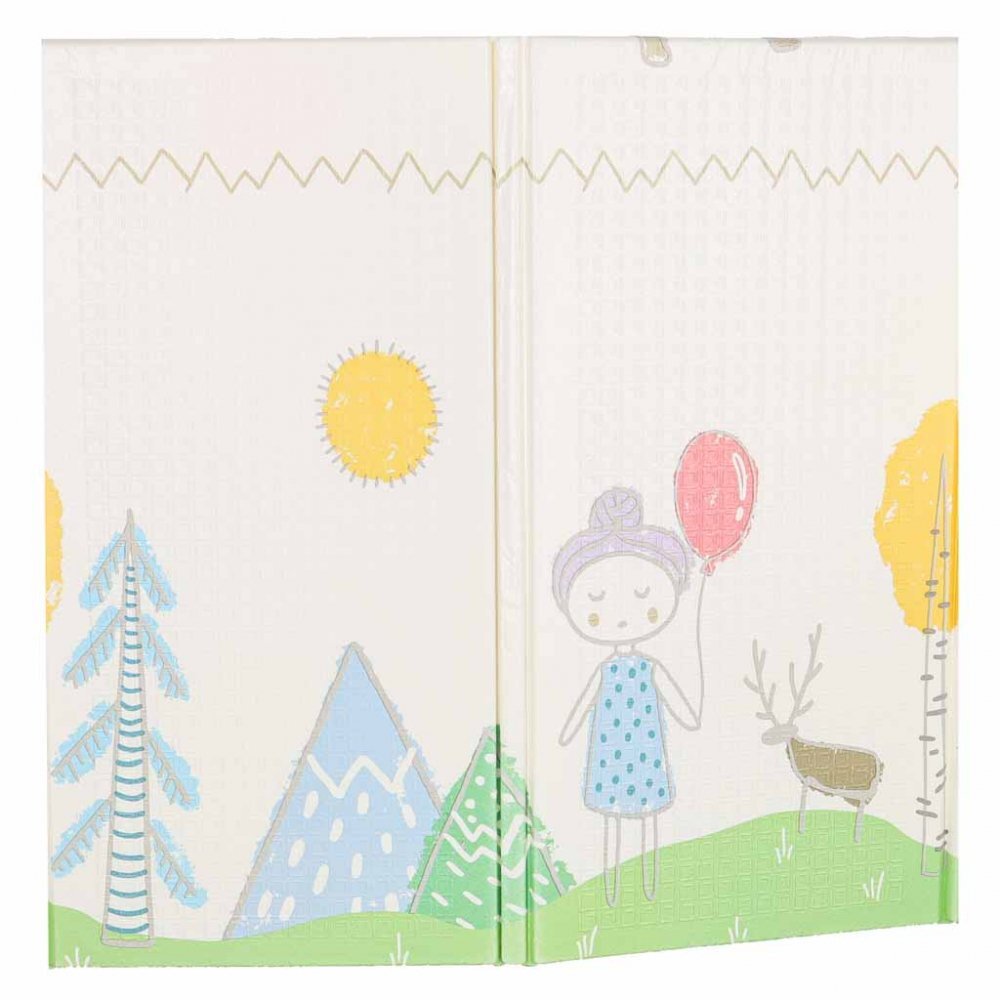 Ikonka Covoras de joaca pliabil cu doua fete Teddy Bears Trees 150 x 200 cm din spuma XPE structura antiderapanta husa de transport inclusa protectie impotriva loviturilor potrivit pentru interior si exterior