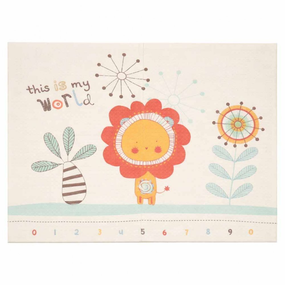 Ikonka Covoras de joaca pliabil pentru copii cu doua fete Happy Animals din spuma XPE structura antiderapanta dimensiune 180 x 200 cm potrivit pentru interior si exterior