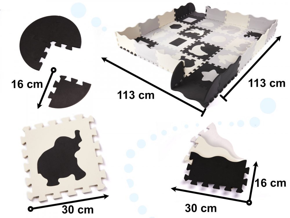 Ikonka Covoras puzzle din spuma cu 36 piese Negru-Gri-Ecru