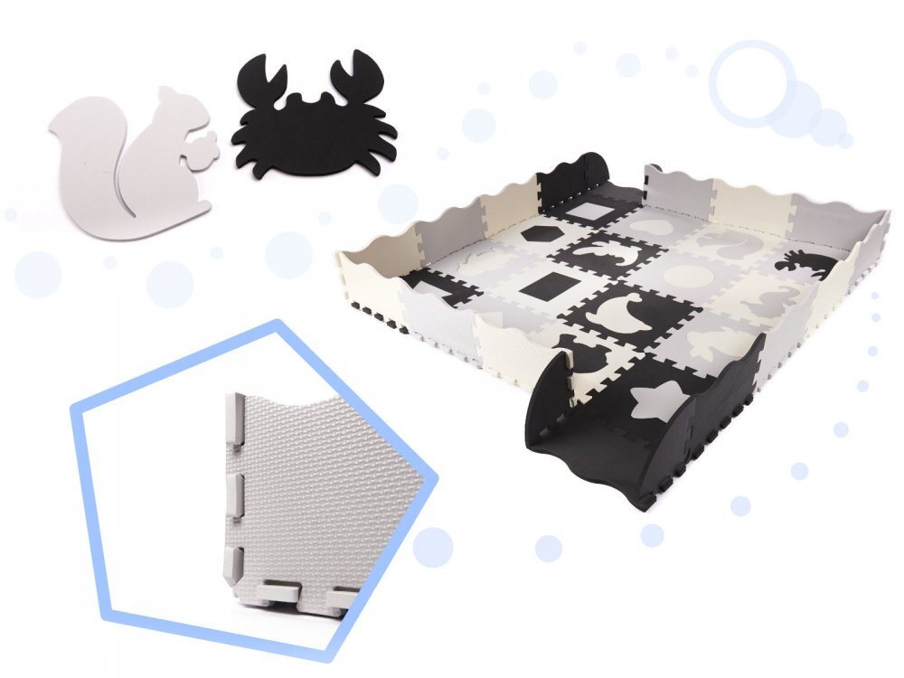 Ikonka Covoras puzzle din spuma cu 36 piese Negru-Gri-Ecru