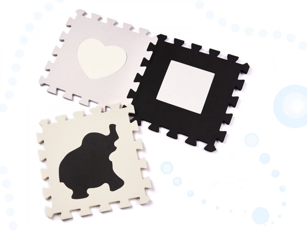 Ikonka Covoras puzzle din spuma cu 36 piese Negru-Gri-Ecru