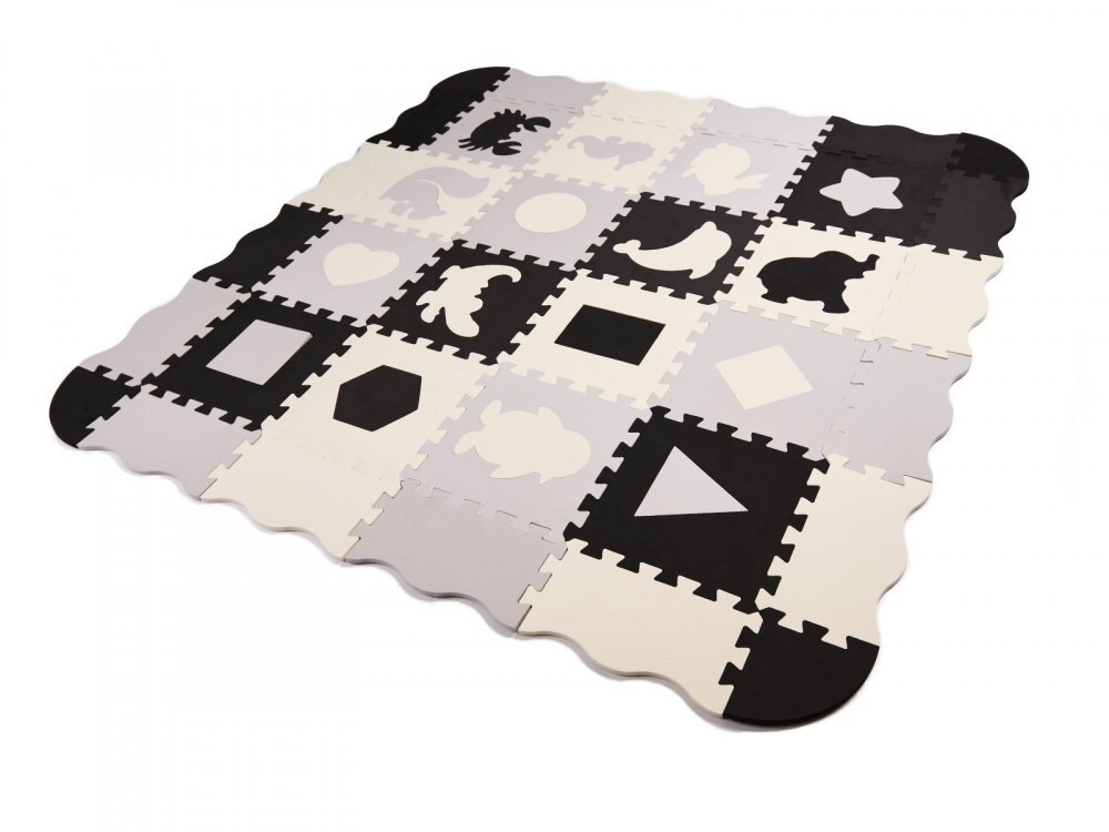 Ikonka Covoras puzzle din spuma cu 36 piese Negru-Gri-Ecru