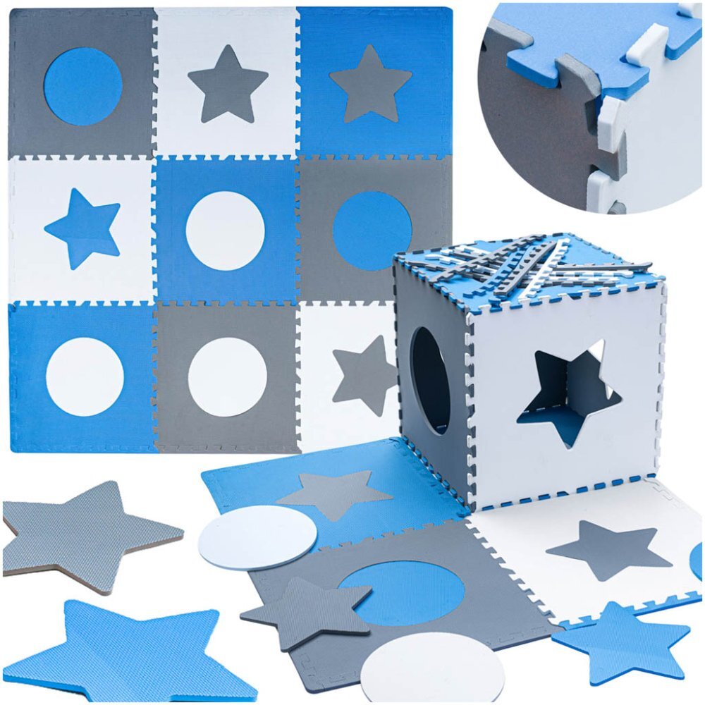 Ikonka Covoras puzzle din spuma cu 8 elemente Blue Gri