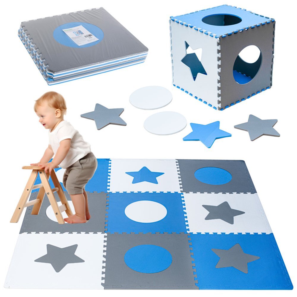 Ikonka Covoras puzzle din spuma cu 8 elemente Blue Gri