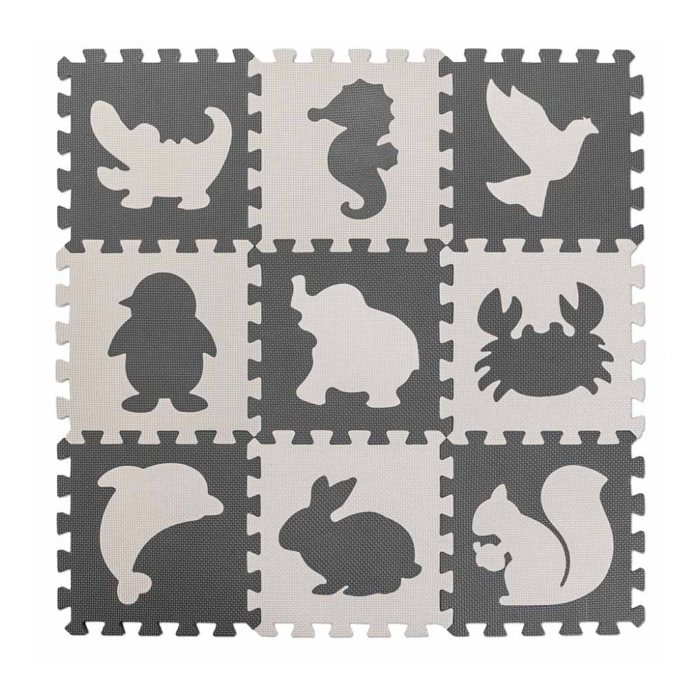 Ikonka Covoras puzzle din spuma cu 9 elemente 85x85cm Ecru Gri