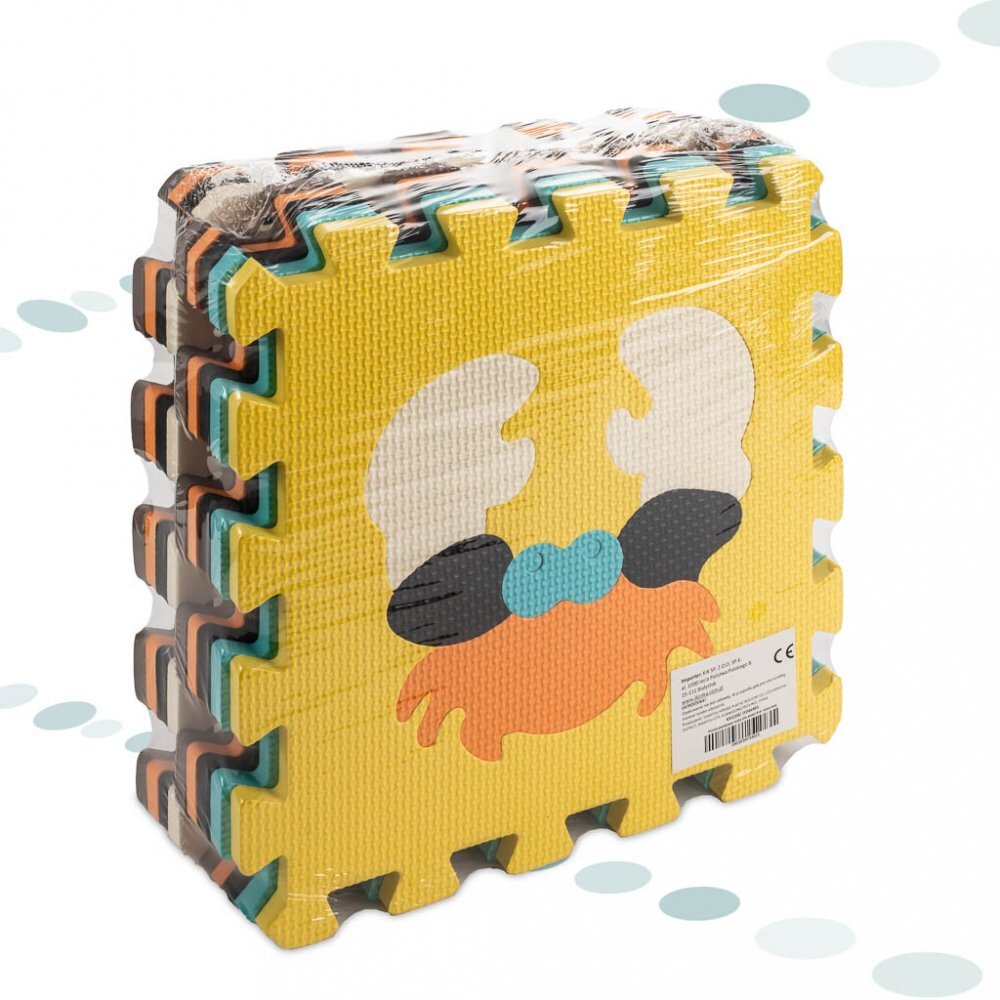 Ikonka Covoras puzzle din spuma pentru copii Cute Animals compus din 9 piese in husa cu fermoar