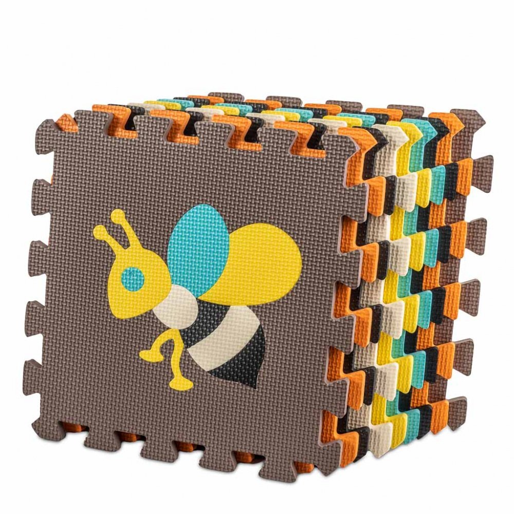 Ikonka Covoras puzzle din spuma pentru copii Cute Animals compus din 9 piese in husa cu fermoar