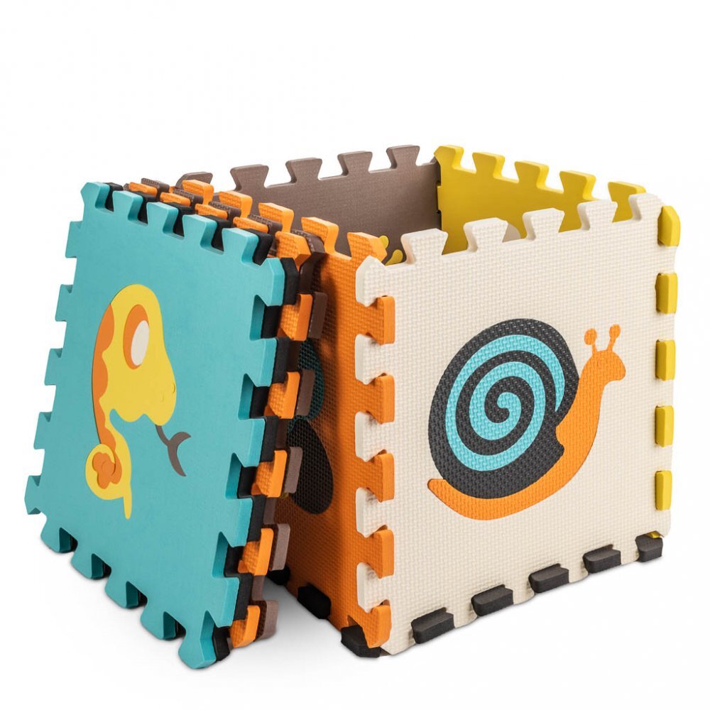 Ikonka Covoras puzzle din spuma pentru copii Cute Animals compus din 9 piese in husa cu fermoar