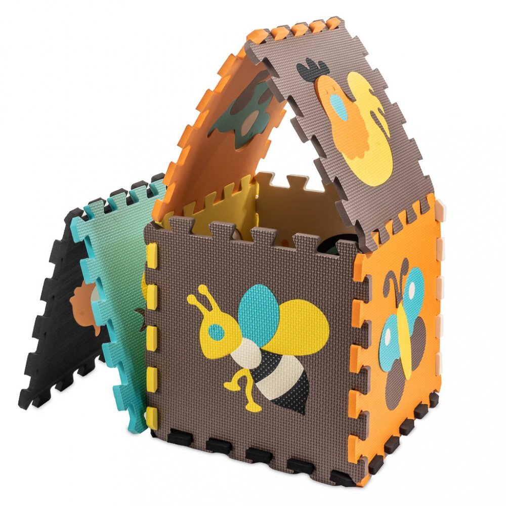 Ikonka Covoras puzzle din spuma pentru copii Cute Animals compus din 9 piese in husa cu fermoar