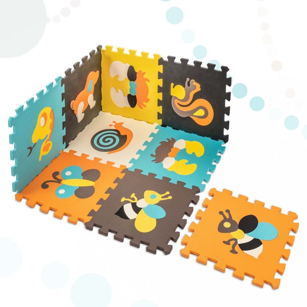 Ikonka Covoras puzzle din spuma pentru copii Cute Animals compus din 9 piese in husa cu fermoar