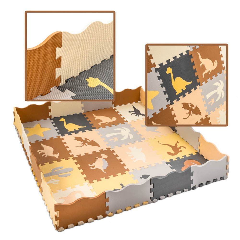 Ikonka Covoras puzzle din spuma pentru copii Dinozaurs compus din 36 piese dimensiune 143 x 143 cm