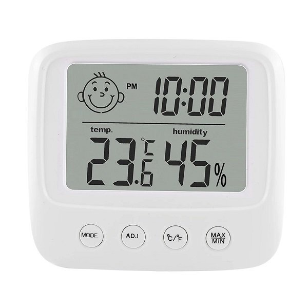 Ikonka Higrometru de uz casnic cu functie de Termometru si Ceas afisaj LCD dimensiune 8.5 x 7.8 x 2.8 cm