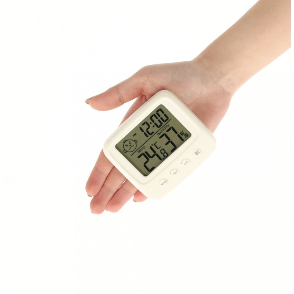 Ikonka Higrometru de uz casnic cu functie de Termometru si Ceas afisaj LCD dimensiune 8.5 x 7.8 x 2.8 cm