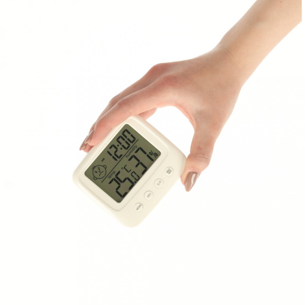 Ikonka Higrometru de uz casnic cu functie de Termometru si Ceas afisaj LCD dimensiune 8.5 x 7.8 x 2.8 cm