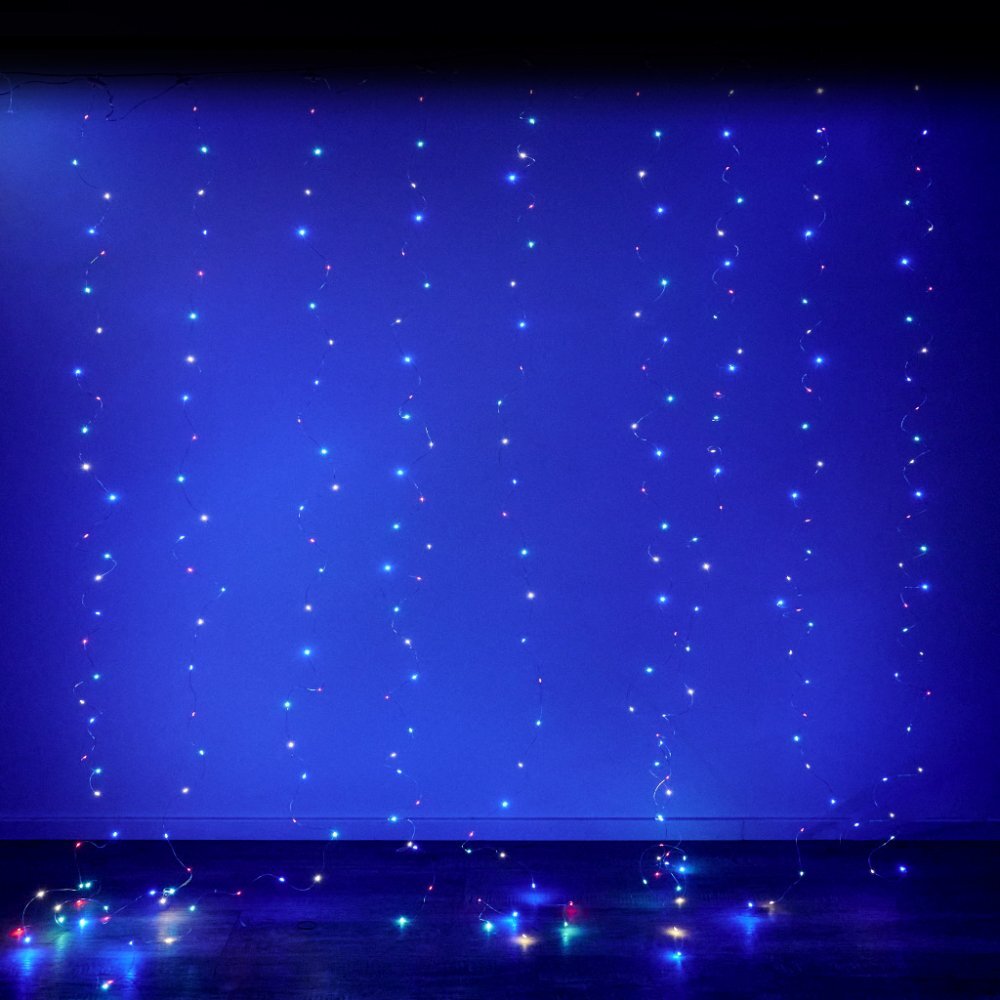 Ikonka Instalatie tip perdea cu fir din cupru cu telecomanda si 300 LED-uri Multicolore 3x3m