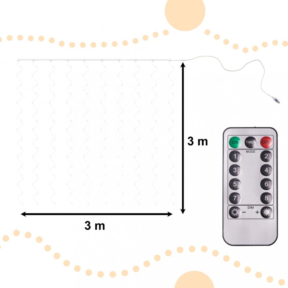 Ikonka Instalatie tip perdea cu fir din cupru cu telecomanda si 300 LED-uri Multicolore 3x3m