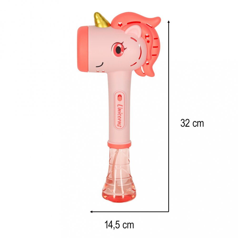 Ikonka Jucarie pentru baloane de sapun cu lumini si sunete dimensiune 32 x 14.5 cm Bubble Pink Unicorn