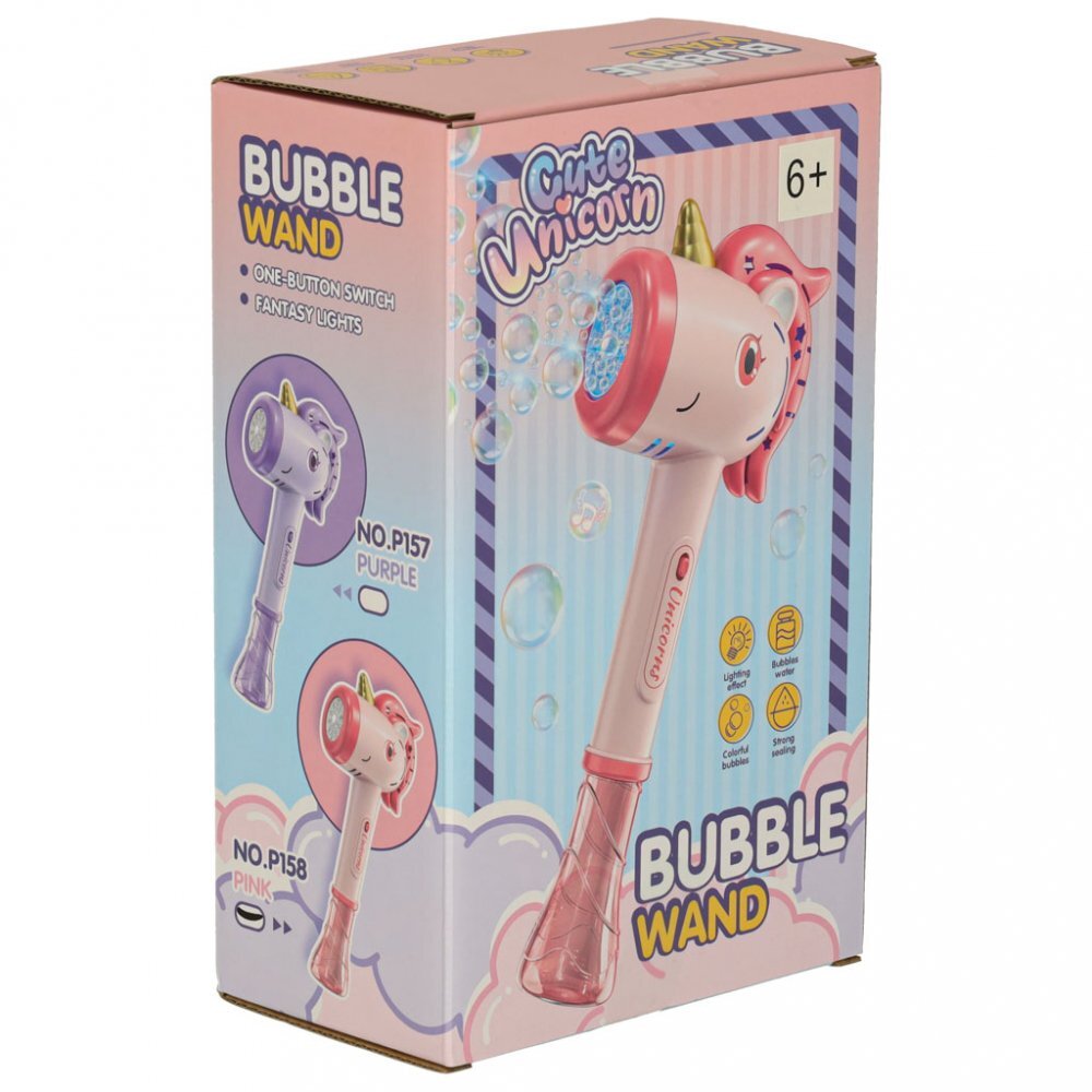 Ikonka Jucarie pentru baloane de sapun cu lumini si sunete dimensiune 32 x 14.5 cm Bubble Pink Unicorn