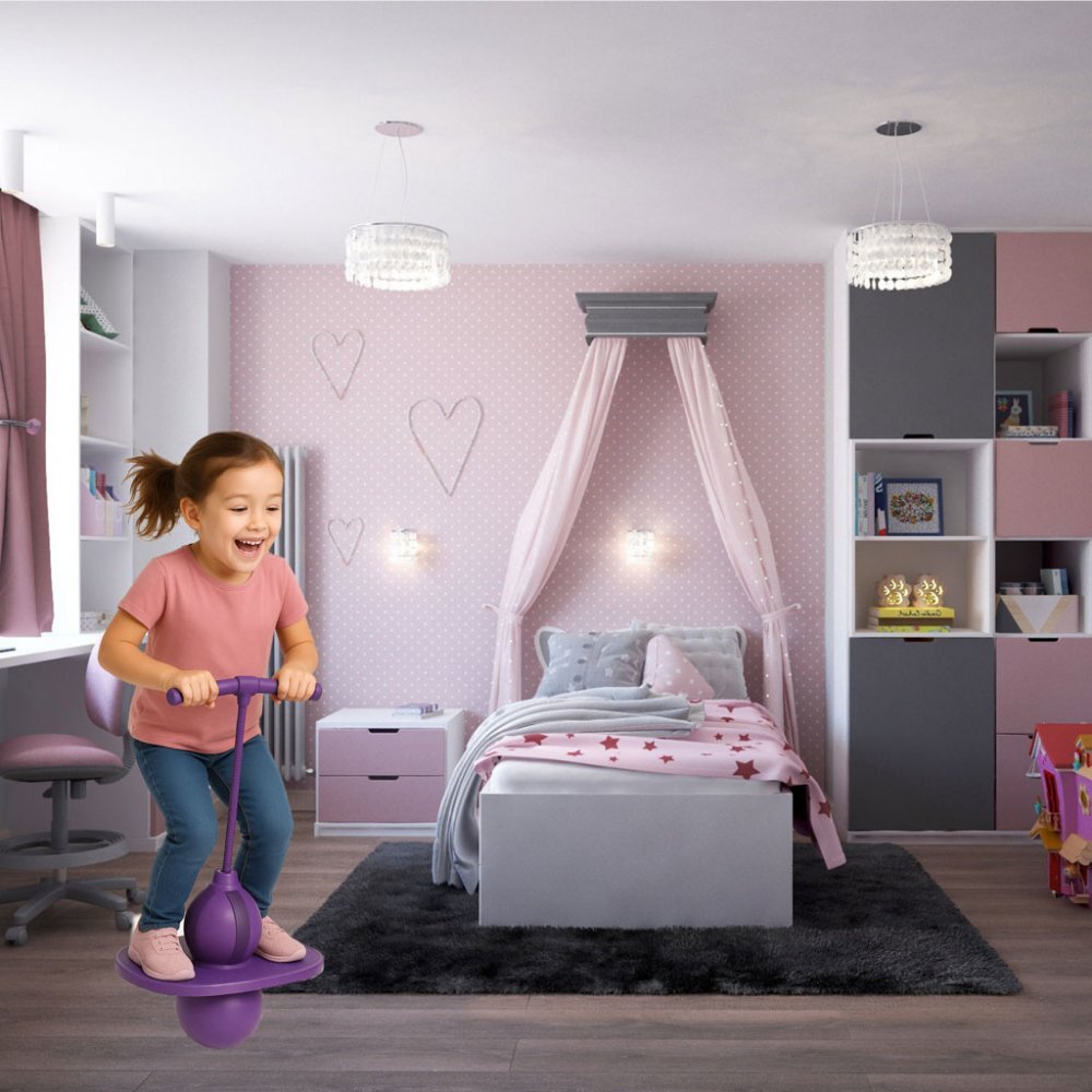 Ikonka Jumper de sarituri si echilibru pentru copii cu placa antiderapanta si pompa inclusa inaltime 70 cm Pogo Purple