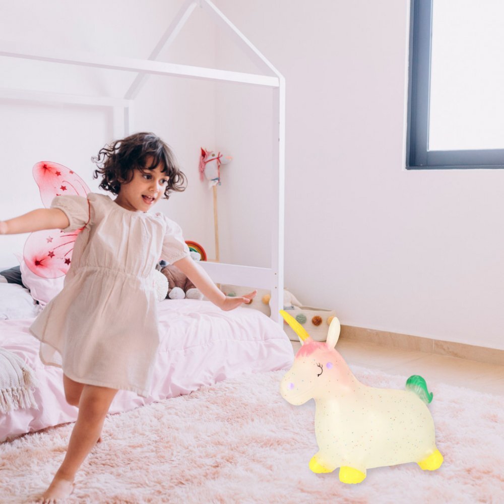 Ikonka Jumper gonflabil pentru copii Unicorn din cauciuc moale si flexibil dimensiune 47 x 60 x 22cm cu pompa inclusa