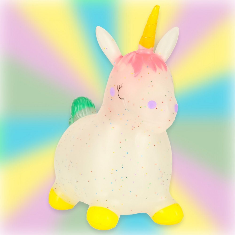 Ikonka Jumper gonflabil pentru copii Unicorn din cauciuc moale si flexibil dimensiune 47 x 60 x 22cm cu pompa inclusa