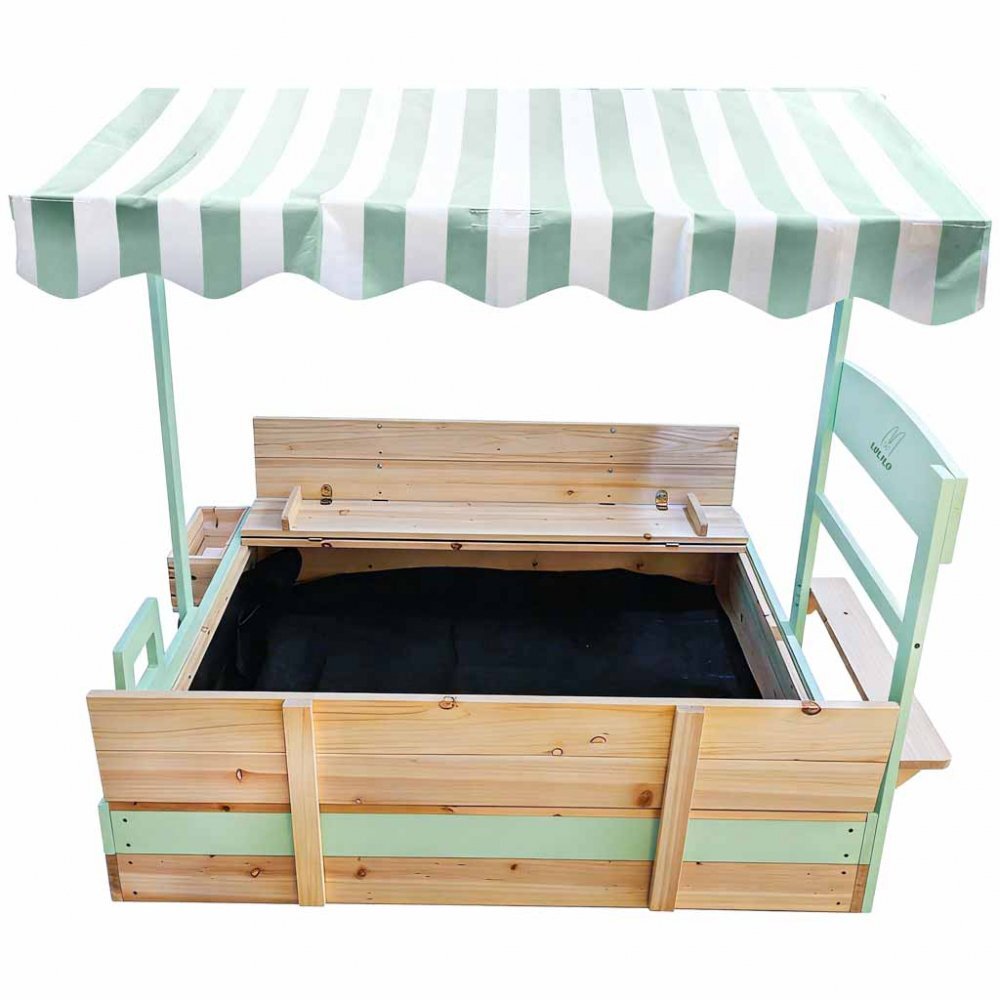 Ikonka Ladita de joaca din lemn pentru copii Lulilo Truck Sabliera tip Camion cu bancute integrate depozitare laterala si copertina reglabila 360 anti-UV