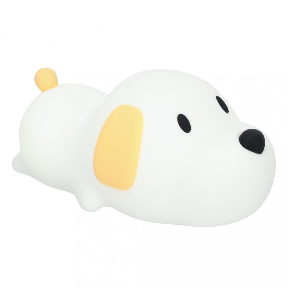 Ikonka Lampa de noptiera pentru copii white Dog realizata din silicon cu 2 moduri de iluminare cronometru baterie 1200 mAh usb dimensiune 15 x 11 x 10 cm