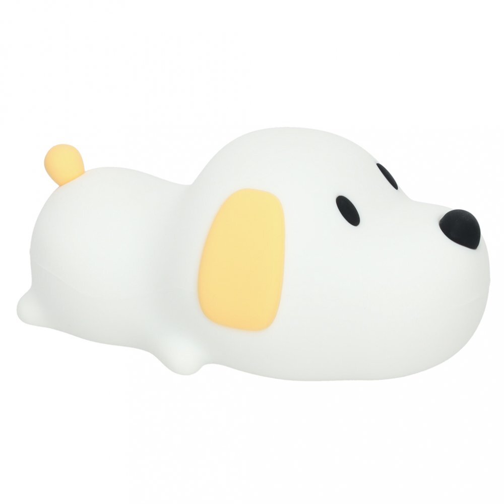 Ikonka Lampa de noptiera pentru copii white Dog realizata din silicon cu 2 moduri de iluminare cronometru baterie 1200 mAh usb dimensiune 15 x 11 x 10 cm