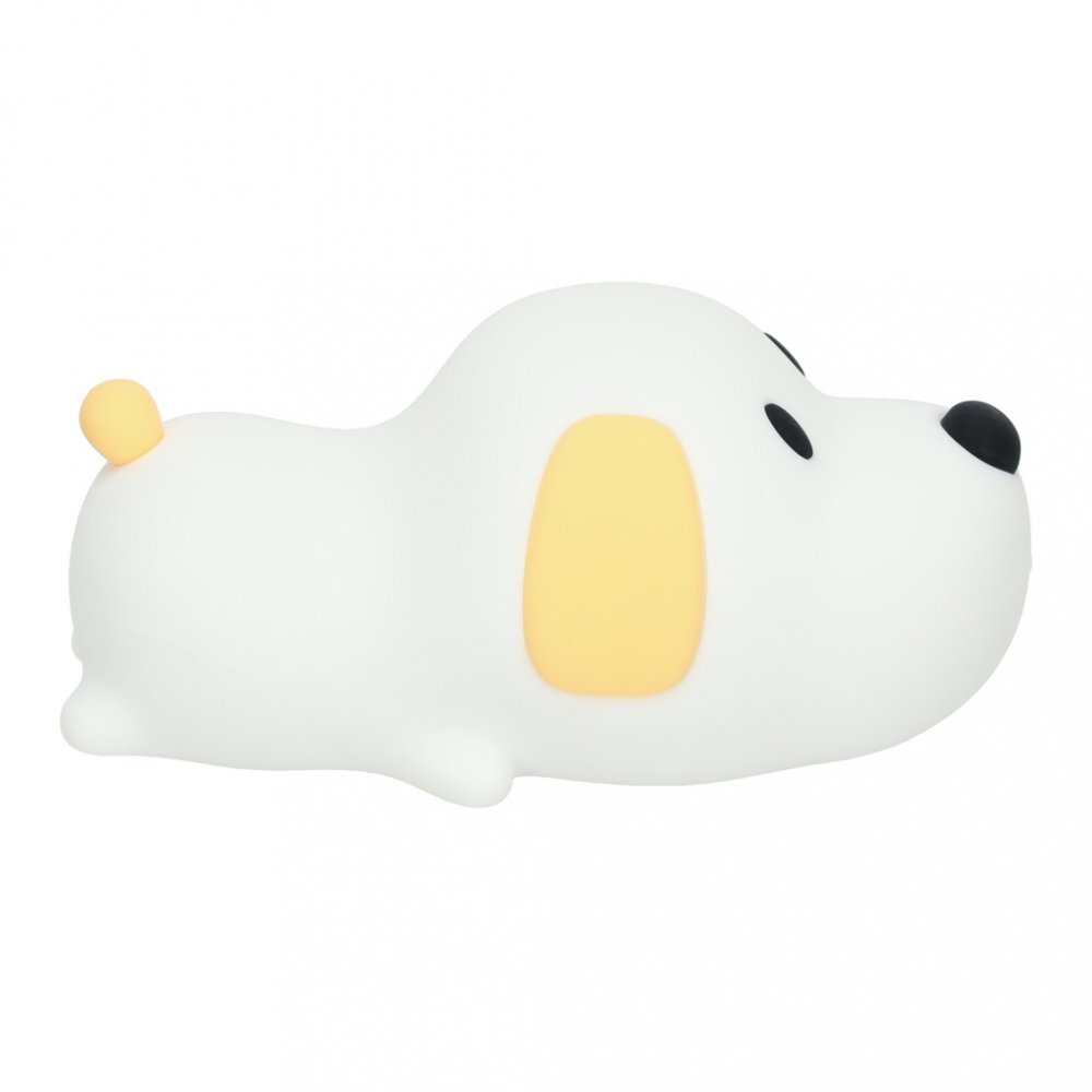 Ikonka Lampa de noptiera pentru copii white Dog realizata din silicon cu 2 moduri de iluminare cronometru baterie 1200 mAh usb dimensiune 15 x 11 x 10 cm