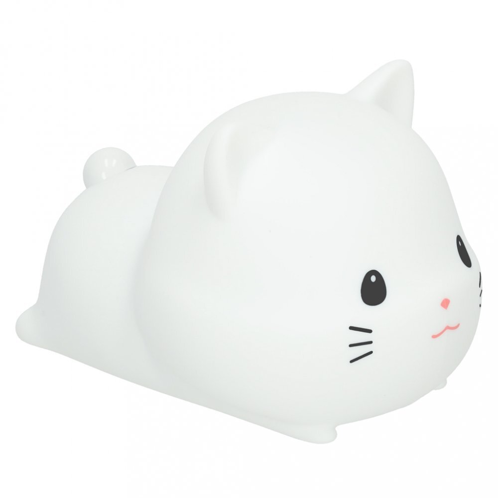 Ikonka Lampa de noptiera pentru copii white Kitty realizata din silicon cu 2 moduri de iluminare cronometru baterie 1200 mAh usb dimensiune 15 x 11 x 10 cm
