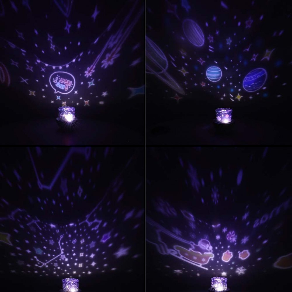 Ikonka Lampa de veghe pentru copii Rabbit dimensiune 12 x 16.5 cm rotativa cu telecomanda 6 melodii tematice lumina led si 6 seturi de folii interschimbabile