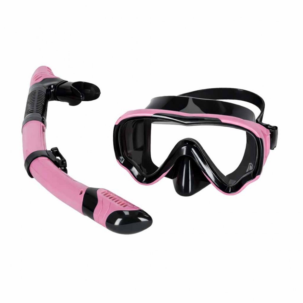Ikonka Masca de snorkeling cu vedere 180 sticla securizata si Tub respirator cu sistem dry top anti-aburire Pink