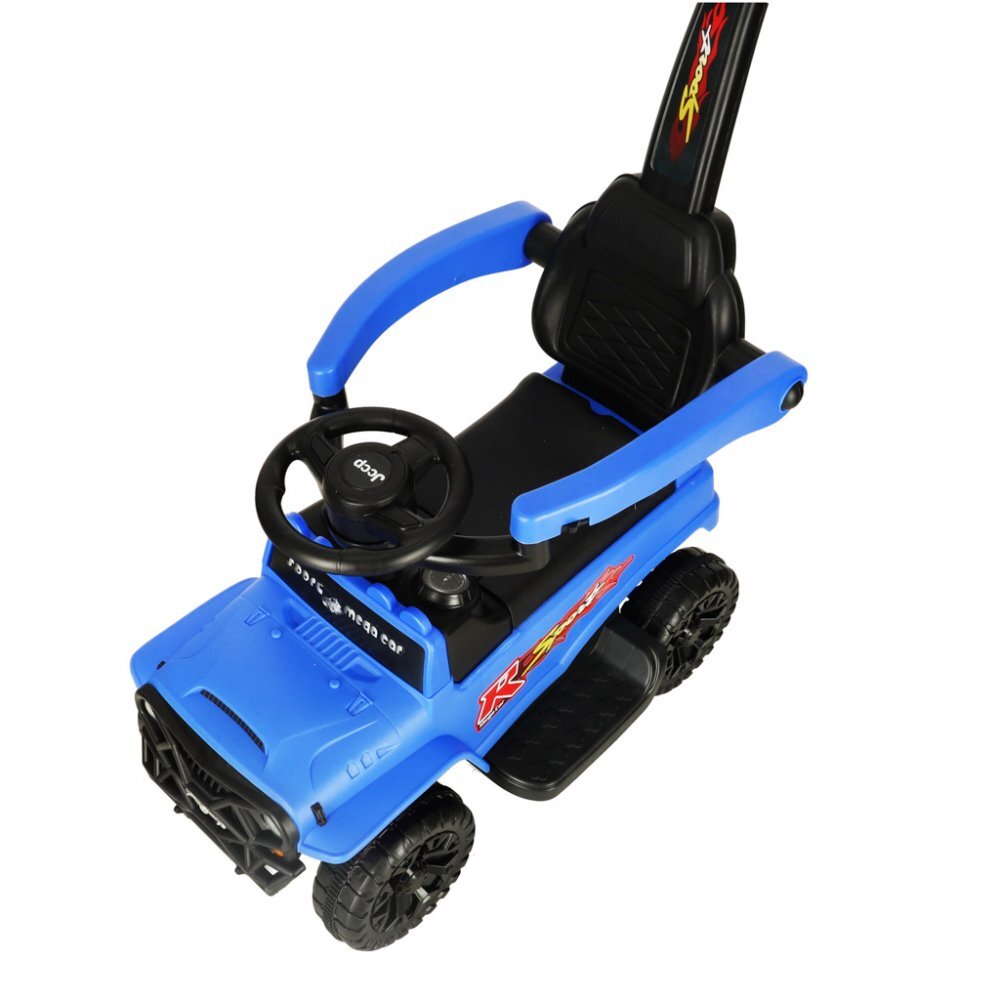 Ikonka Masinuta de impins pentru copii cu maner si bara de siguranta detasabile cu sunete si lumini dimensiune 46.5 x 40 x 60 x 92 cm Sport Blue